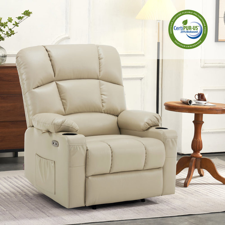 Syeda 27.2" Wide Lay Flat Dual Motor Power Recliner Lift Chair with Massage and Heat, Infinite Position, Faux Leather