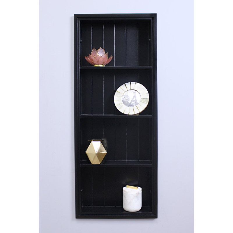 Black Wood Wall Niche with Beadboard Back and 3 Shelves
