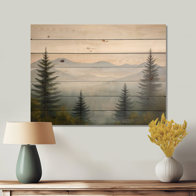Mountain Mist Utah - Paysage moderne, art mural en bois sur bois de pin naturel, H 10 po x l 20 po