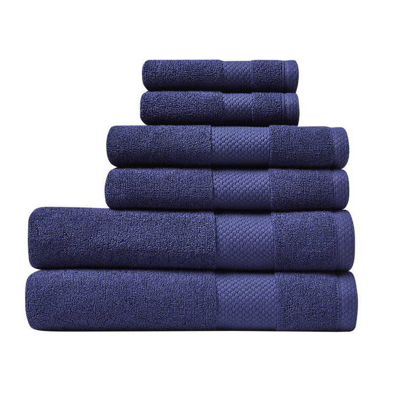 Lacoste Heritage 6PC Cotton Bath Towel Set, 100% Supima Cotton, Micro-Fresh® Anti-Microbial, Navy