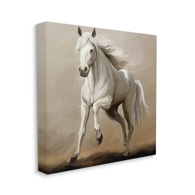 Cheval au galop, étalon blanc, art mural par Ziwei Li, H 24 po x l 24 po x P 1,5 po