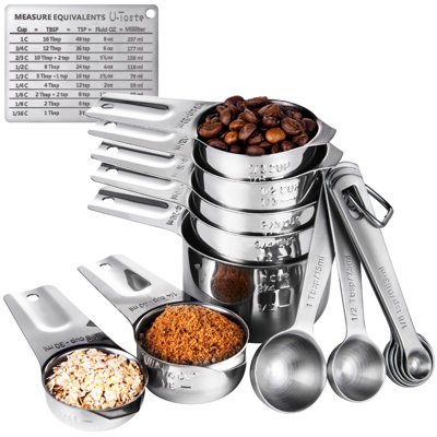 U-Taste 18/8 Stainless Steel Measuring Cups and Spoons Set of 15 (7 Cups, 7 Spoons, 1 Chart)
