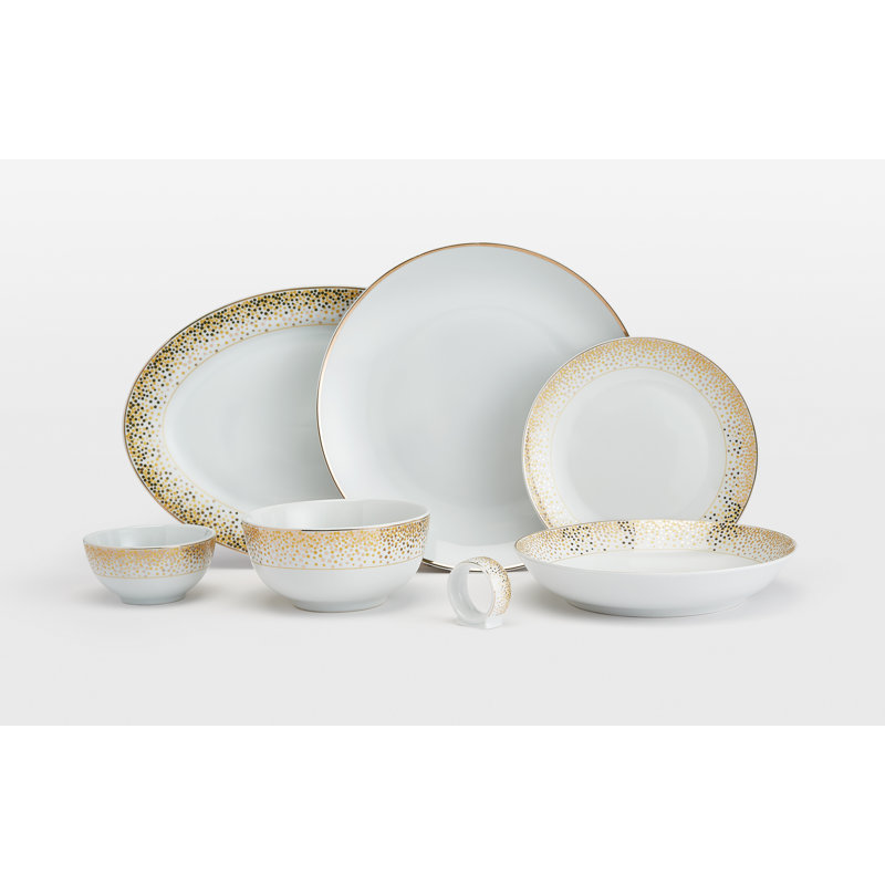 Waterside 50pc Porcelain Combo Dinner Set, Gold Sparkle