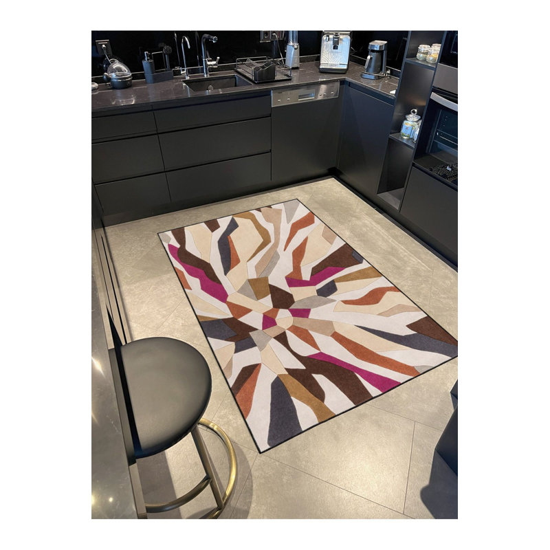 Tapis lavable moderne à motif coloré, Sous-tapis rond 3 pi 3 po inclus