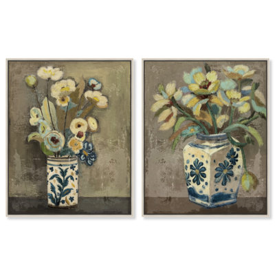 Flowers in vases set Graphic Art Canvas