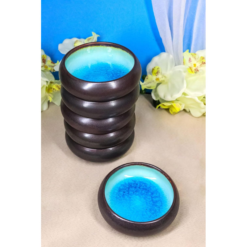 Ensemble de 6 assiettes creuses en porcelaine bleu ciel Aozora Kannyu, Bleu