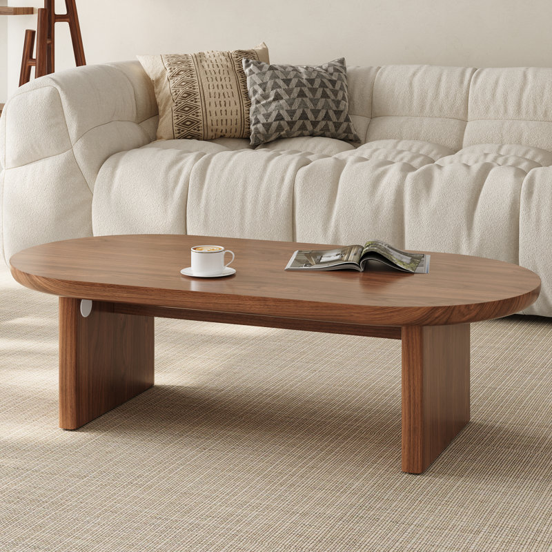 47.2" Oval Walnut Coffee Table, Mid-Century Modern Wood Center Table with Walnut Finish and Sturdy Base for Living Room