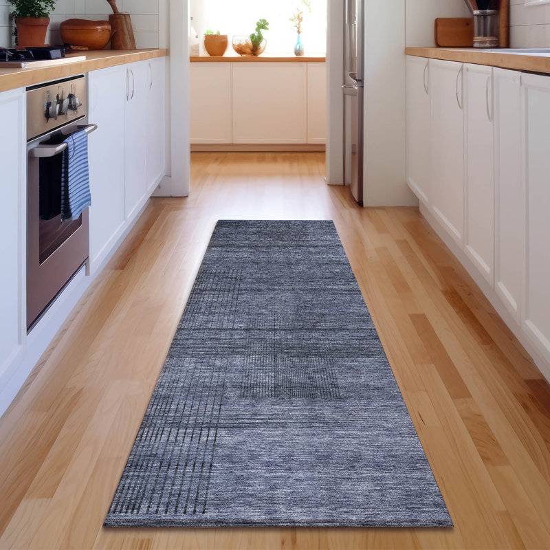 Premium Machine Washable Prisco Navy Rug, Runner 2'3" x 7'6"