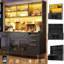 White Tall Cabinet with LED Lighting, with Perforated Wall, Drawer & Glass Shelves, Sideboard for Kitchen and Living Room-124939987