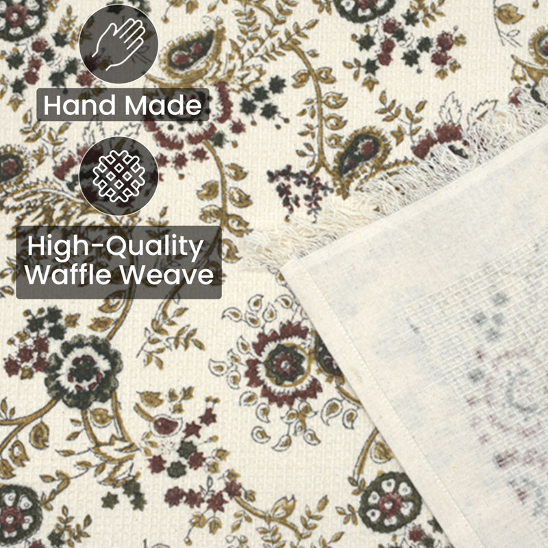 Block Print Soft, Absorbent Hand Towel 17"X32" Inch Waffle Weave Set of 4 Cotton, Triveni