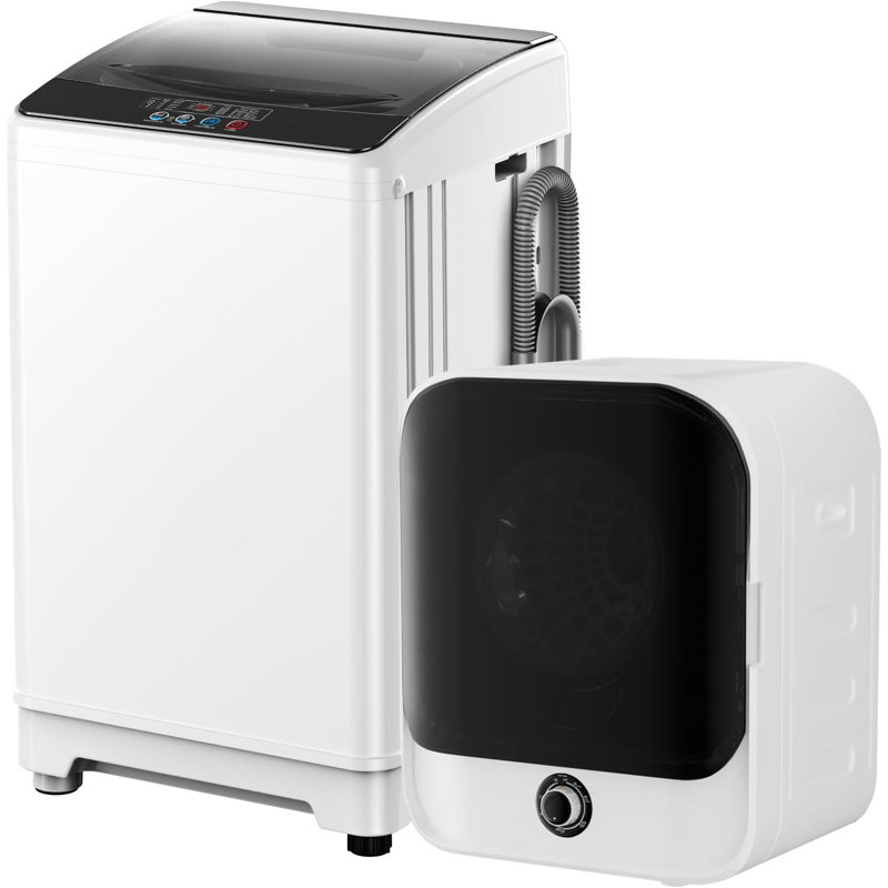 Ensemble compact de laveuse-sécheuse compacte 2,4 pi³ Machine à laver et 2,6 pieds cubes Sécheuse électrique, commande facile à bouton, haute efficacité, gris et blanc