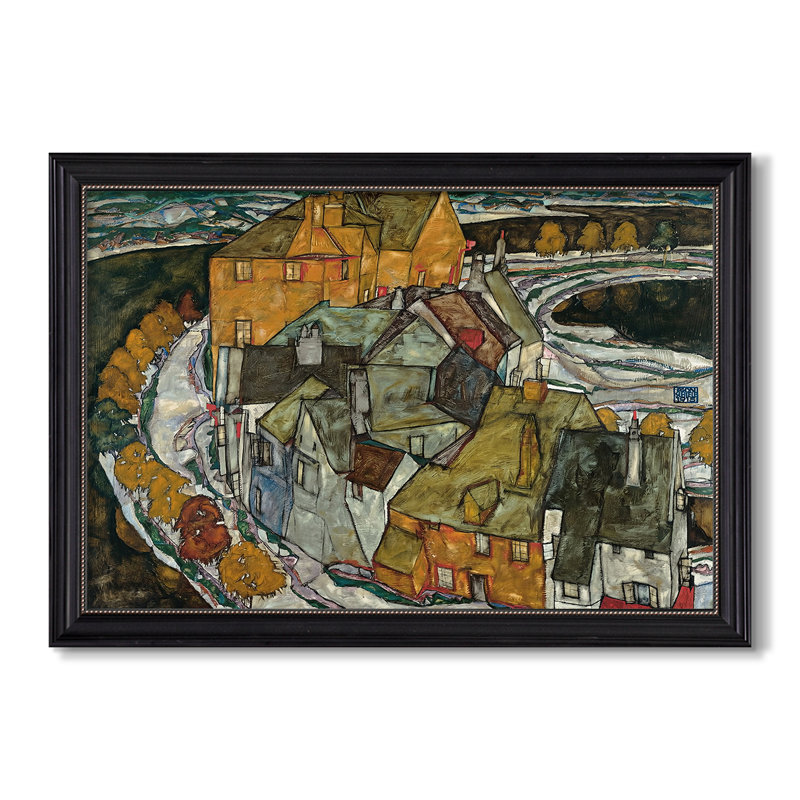 Crescent of Houses II (Island Town), 1915-Egon Schiele-Custom Framed Canvas, Matte Black Bead, No, 30X44