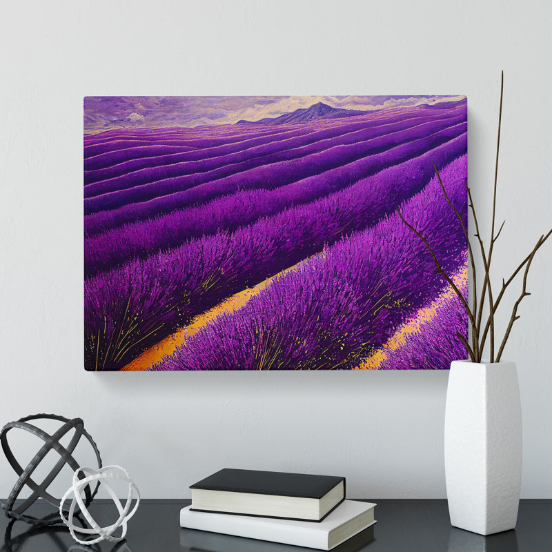 Breathtaking Lavender Flower Field - Wrapped Canvas Painting, 35cm H x 50cm W x 3cm D