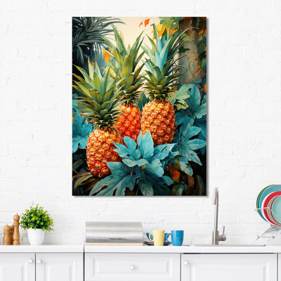Ananas vert et bleu, paradis tropical I - fruits, art mural
