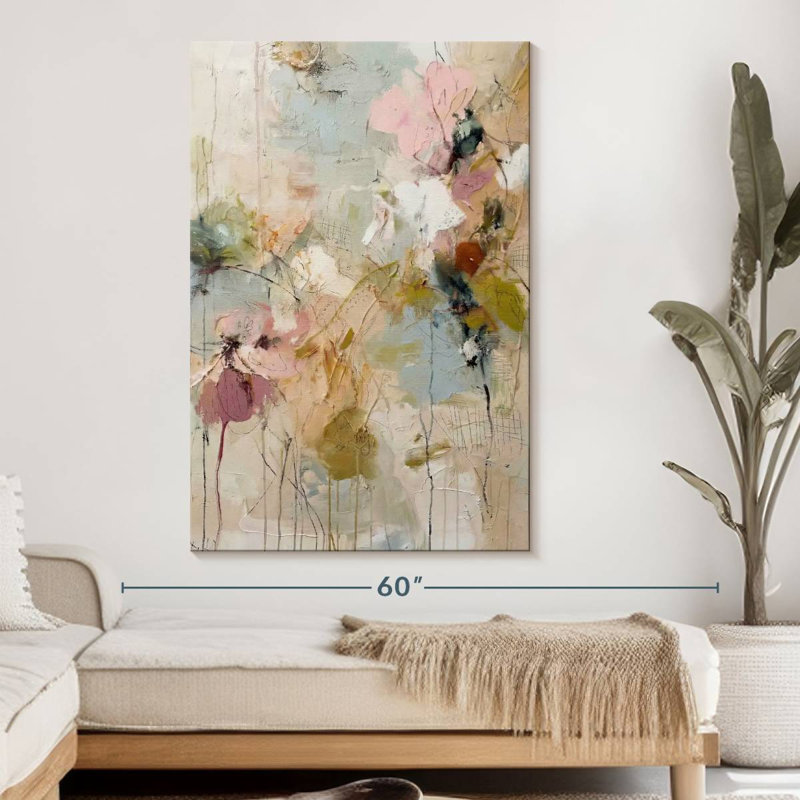 Floral abstrait dans des tons pastel doux, H 51 po x l 34 po