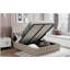 Grand lit plateforme tapissier avec système de rangement hydraulique - beige