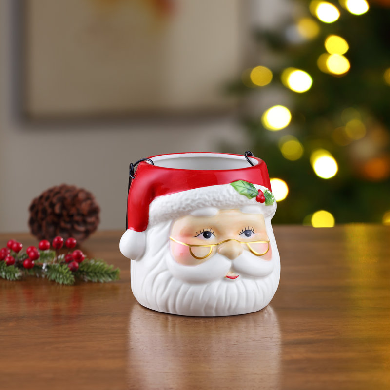 5" Nostalgic Ceramic Container - Santa Claus, White/Red