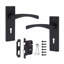  1 Set Victorian Scroll Astrid Door Handles Lever Lock in Matt Black with 64mm 3 Lever Lock - 150mm x 40mm Backplate