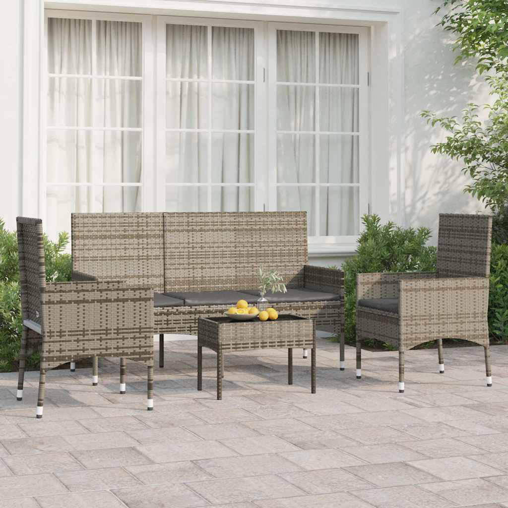 4-Sitzer Lounge-Set Vidaxl aus Rattan Garten-Lounge-Set mit Kissen Schwarz Poly Rattan