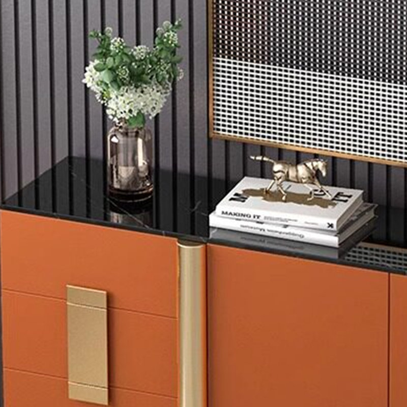 Armoire d'entrée de style italien de luxe, H 35,43 po x l 47,24 po x P 15,75 po, Noir / doré / orange