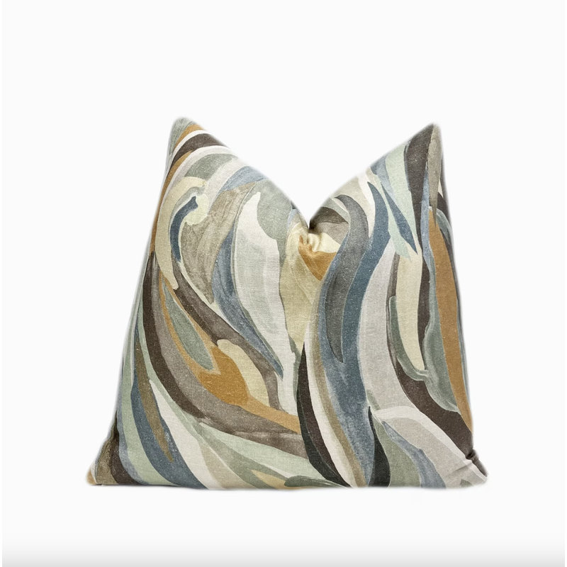 Housse de coussin en lin Sedona, Abstrait bleu, H 20 po x l 20 po