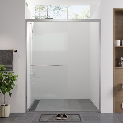 74" High Aluminum Sliding Glass Shower Door With Stainless Steel Handle, Easy Installation And Waterproof In Bathroom Tall Reversible Installation,