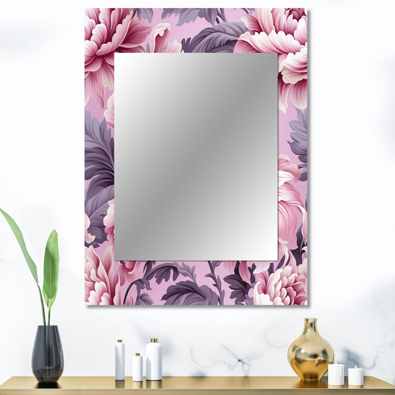 Derrymore Harmony Pink Peonies Pattern - Floral Mirror, Floral Unique Wall Mirror, Printed Metal Art, 40" x 30"