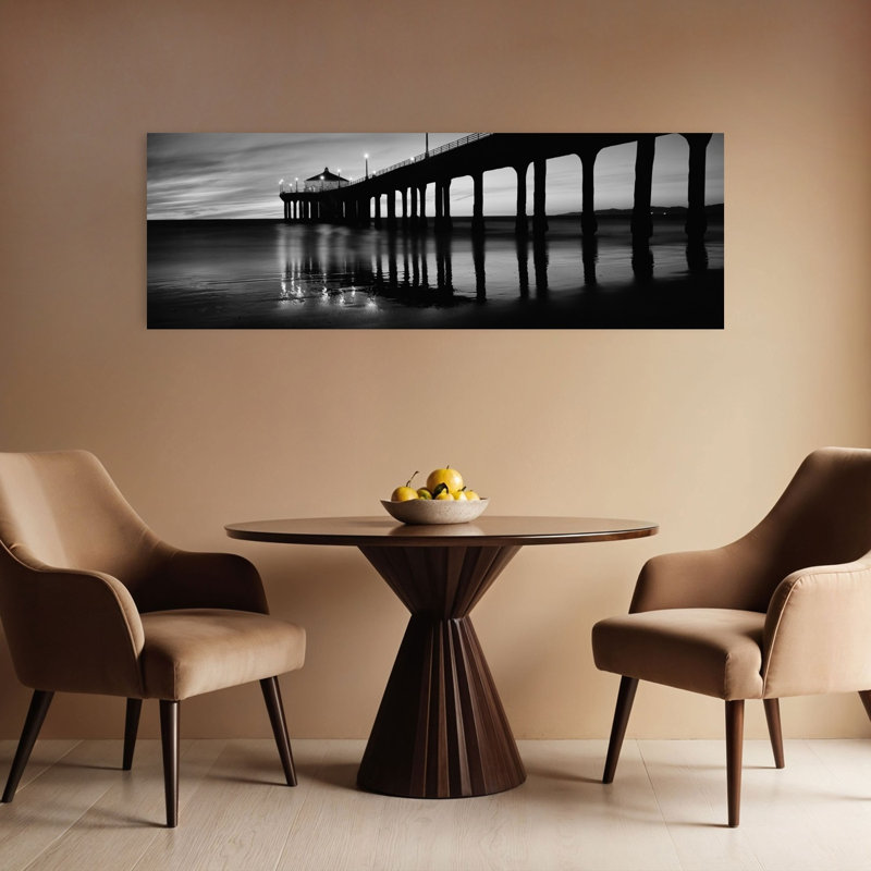 Low angle view of a pier Manhattan Beach Pier Manhattan Beach Los Angeles County California USA 1 Piece Wrapped Canvas Panoramic Wall Art