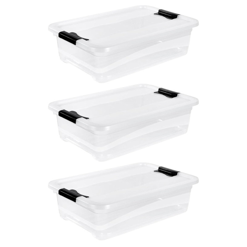 Set of 3 Storage Crystal-Box with Lid - Transparent, 28L