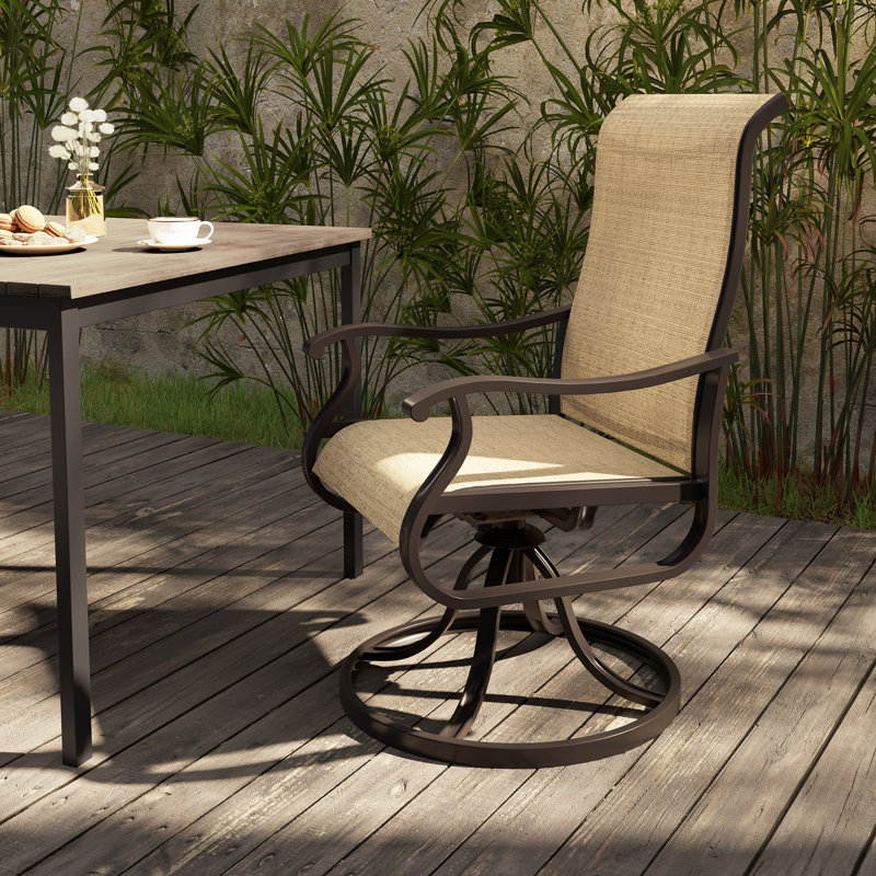 Ashalyn High Back Swivel Rocker Outdoor Dining Armchair (Set of 2), Brown