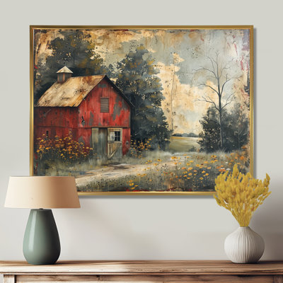Toile de grange rétro vintage rouge gris d'hiver