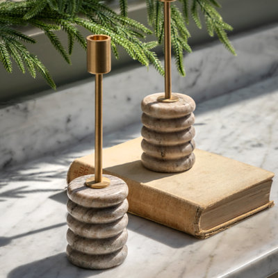 2 Piece Marble Tabletop Candlestick Set