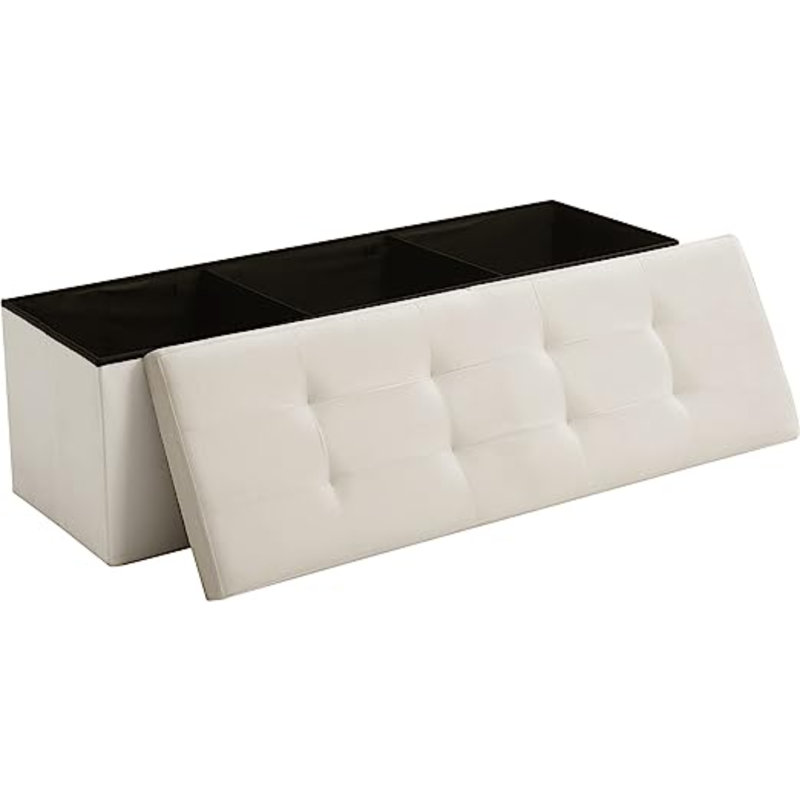 Banc de rangement en bois avec plateau rabattable, Beige