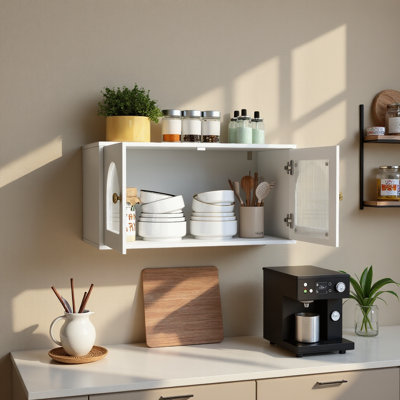 Vitrine murale à porte vitrée - Unité de rangement flottante avec tablettes réglables pour la cuisine, la salle de bain, le salon et le couloir