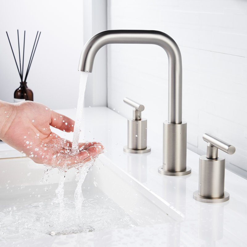 Robinet de salle de bain à large entraxe avec bonde, Nickel brossé