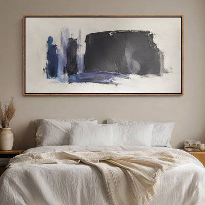 Large Framed Canvas Wall Art - Blue Black Minimal Abstract Decor - 60"x20", 60"x30"