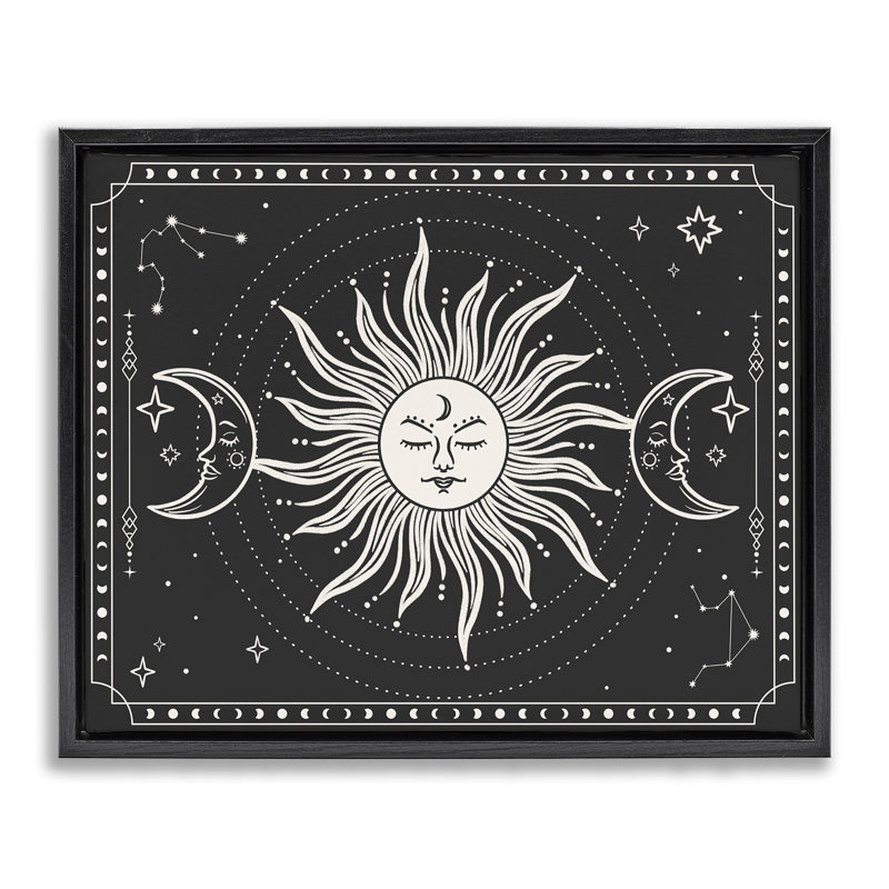 «Astrology Sun & Moon», art mural encadré sur toile flottante par JJ Design House LLC, Cadre flottant noir de jais