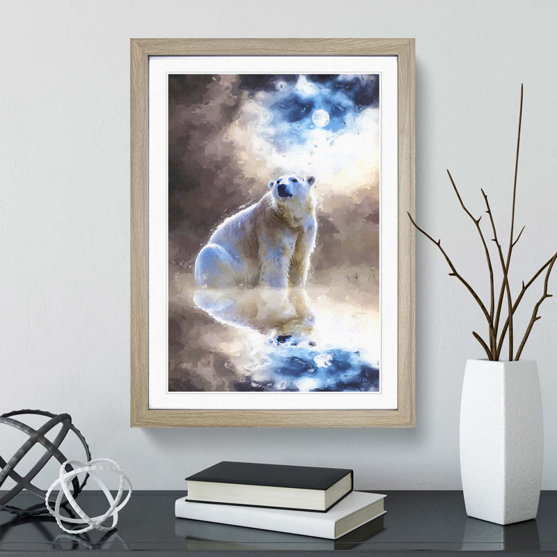 Polar Bear in Abstract - Framed Print, Oak, 60cm H x 40cm W x 2cm D
