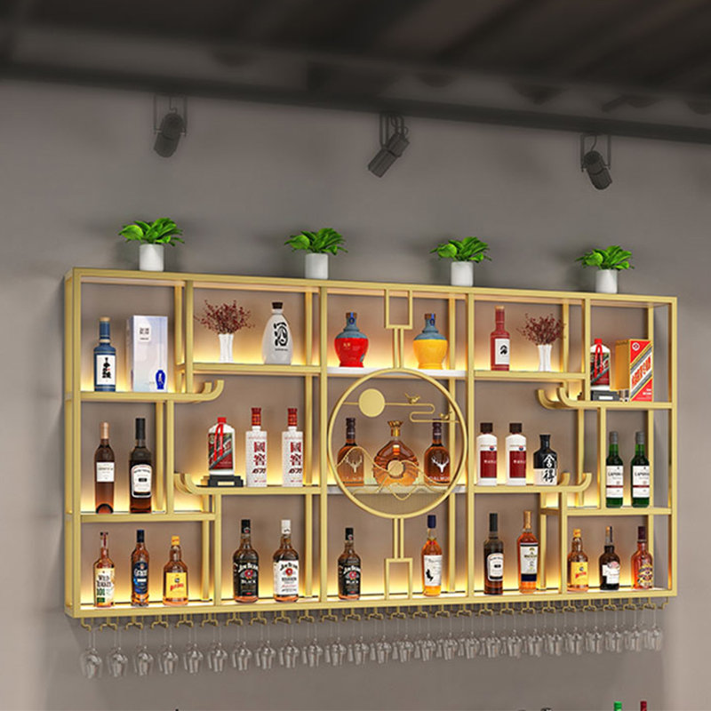 Support à vin mural moderne simple, Doré, H 47,2 po x l 86,6 po x P 7,8 po