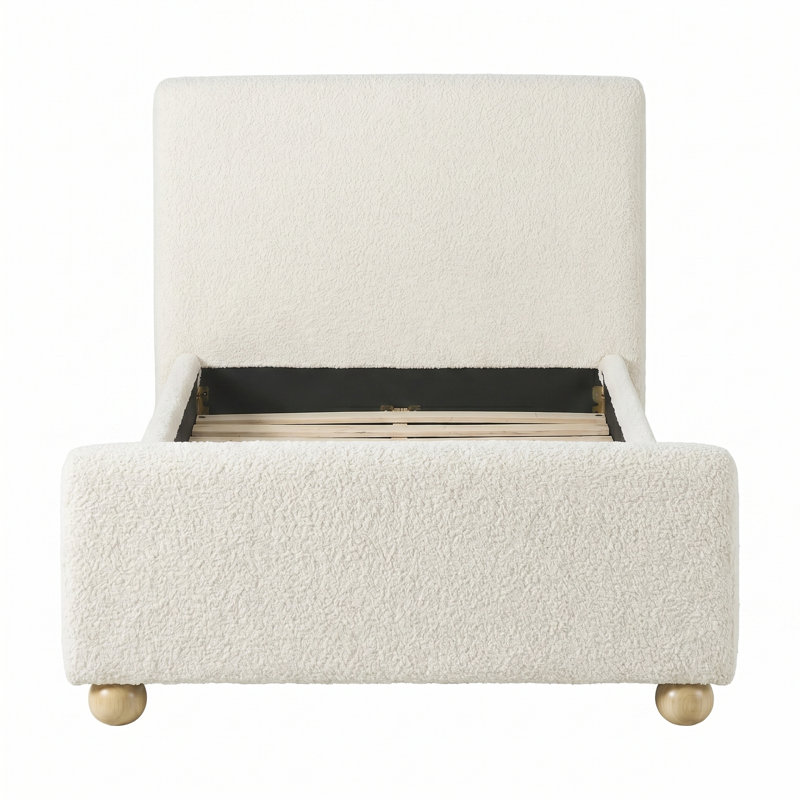 Structure de lit simple moderne pour enfants avec pieds ronds, Ivory