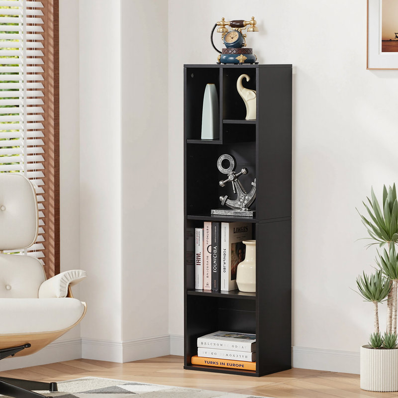 Bibliothèque de rangement Emmuela, Noir, (5 tablettes) H 42,2 po x l 11,8 po x P 9,5 po