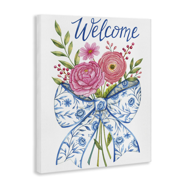 Bow & Flowers Welcome Canvas, conception par Deb Strain, H 40 po x l 30 po
