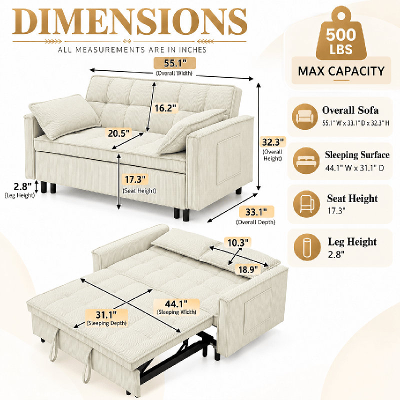 Canapé rembourré Kilynn, Mélange de lin beige