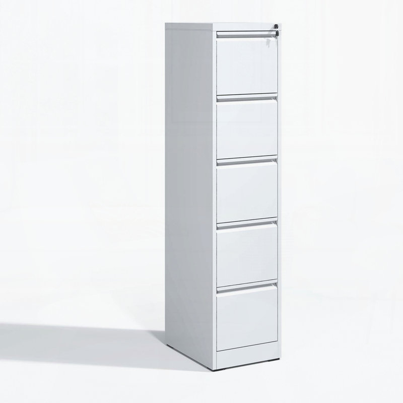 5 Drawer Metal Vertical File Cabinet with Lock Office Home Steel Vertical File Cabinet for A4 Legal/Letter Size, White