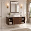 Meuble-lavabo flottant moderne 48 po avec plateau en pierre frittée résistant aux taches, tablettes ouvertes et armoire murale en bois pour petits espaces-596604757