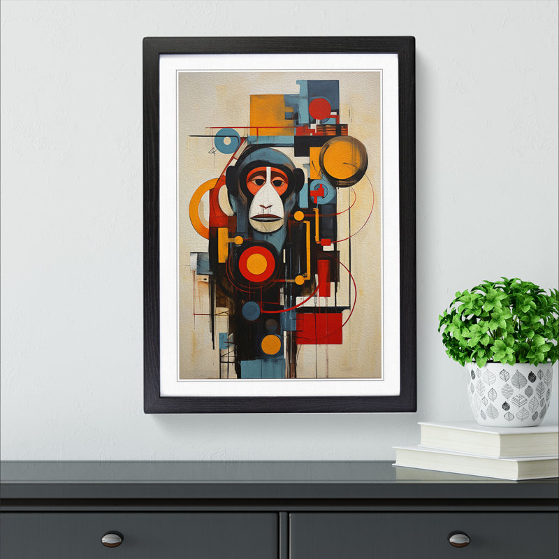 XYZ-FRM-V1223-4533 Monkey Constructivism No.4 1 Piece Single Picture Frame Wall Art, 46cm H x 34cm W x 2cm D, Black