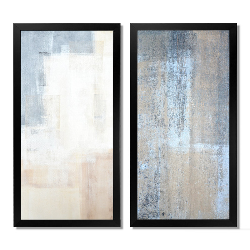 Ensemble de 2 peintures sur toile - "Grey rencontre beige", art abstrait V, H 40 po x l 40 po x P 1 po, Cadre photo noir