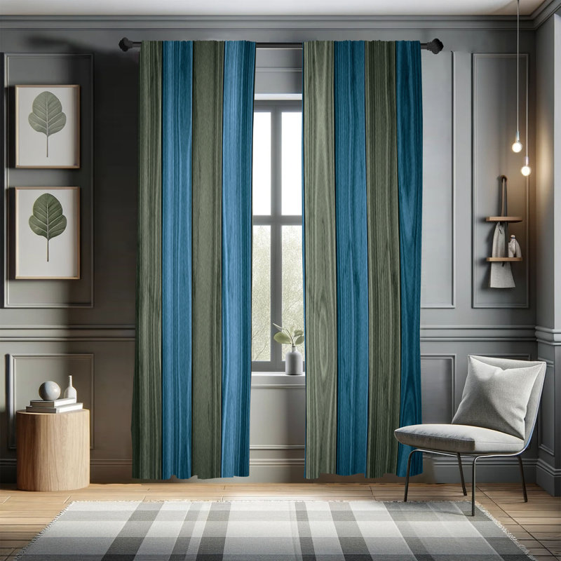 East Urban Home Rustic Curtains, Cottage Cabin Life Print Art, Pair of 28", 28" W x 63" L, Dark Blue