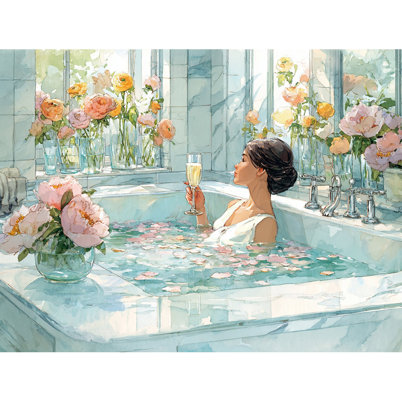 «Rose Bath Retreat», art mural sur toile tendue, H 24 po x l 36 po