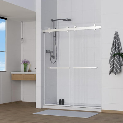 Oceanus 55"- 59" W X 76" H Double Sliding Frameless Shower Door with Clear Glass